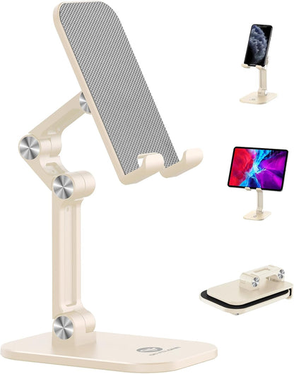 OCYCLONE Phone Stand, Adjustable Height and Angle Foldable Cell Phone Stand Holder for Desk, Taller iPhone Stand Compatible with 4.7"-13" Smartphones iPad Tablet, Black