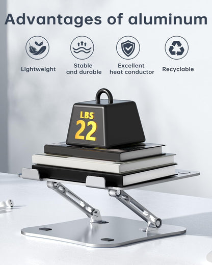 H&C(hcck&Cllassp) Aluminum Laptop Stand for Desk, Foldable and Portable Laptop Riser, Adjustable Notebook Stand, Ventilated Cooling Bracket, Ergonomic Computer Stand for 11-17 inch Notebooks, Silver