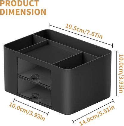 Marbrasse Pen Organizer with 2 Drawer, Multi-Functional Pencil Holder for Desk, Desk Organizers and Accessories with 5 Compartments + Drawer for Office Art Supplies (White)