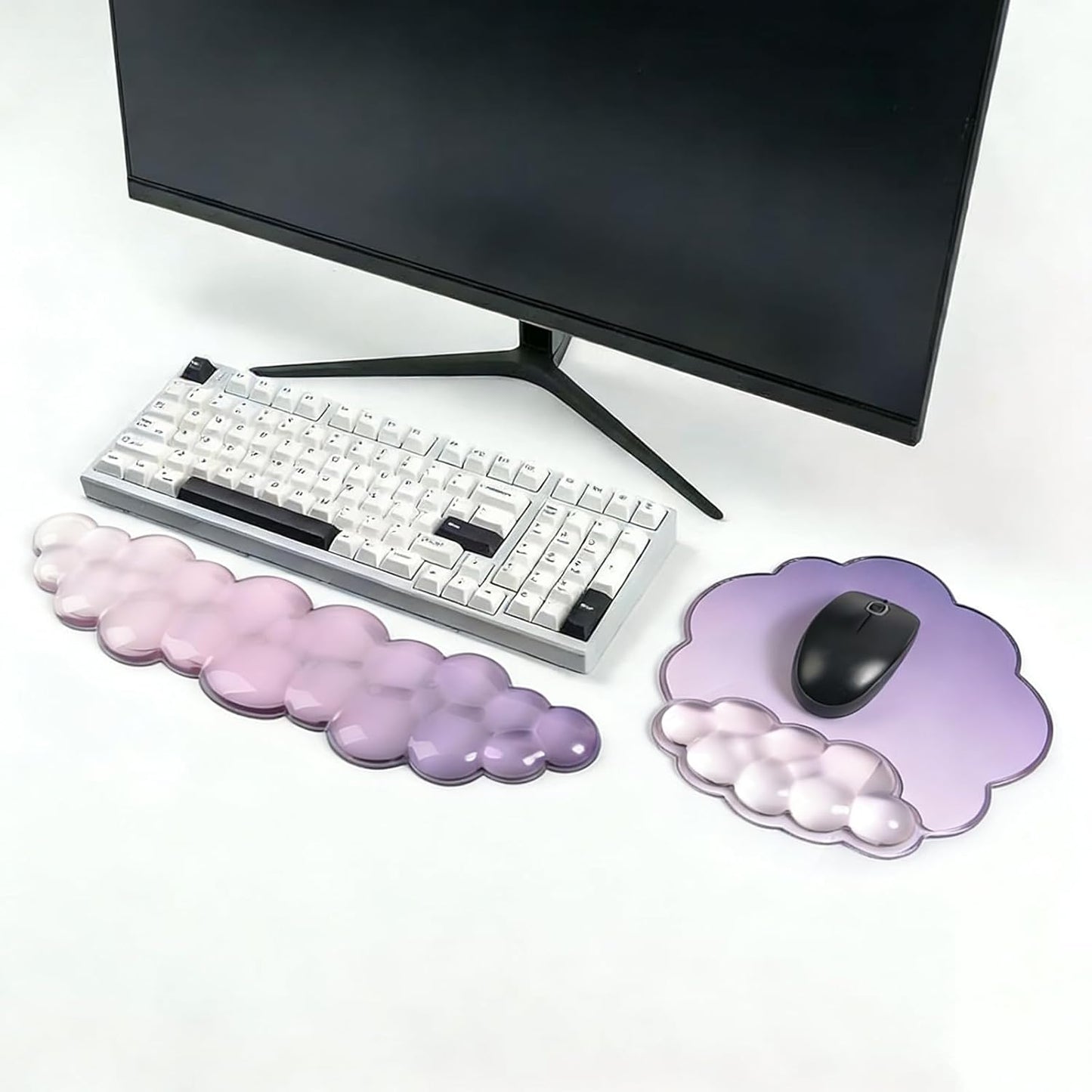 Gel Wrist Rest and Cloud Mouse Pad Support for Keyboard and Mouse - Ergonomic Pink Keyboard Wrist Pad Set for Typing Pain Relief/Computer/Laptop/Gaming/Home/Office (Cloud Shape, Gradient Blue Pink)