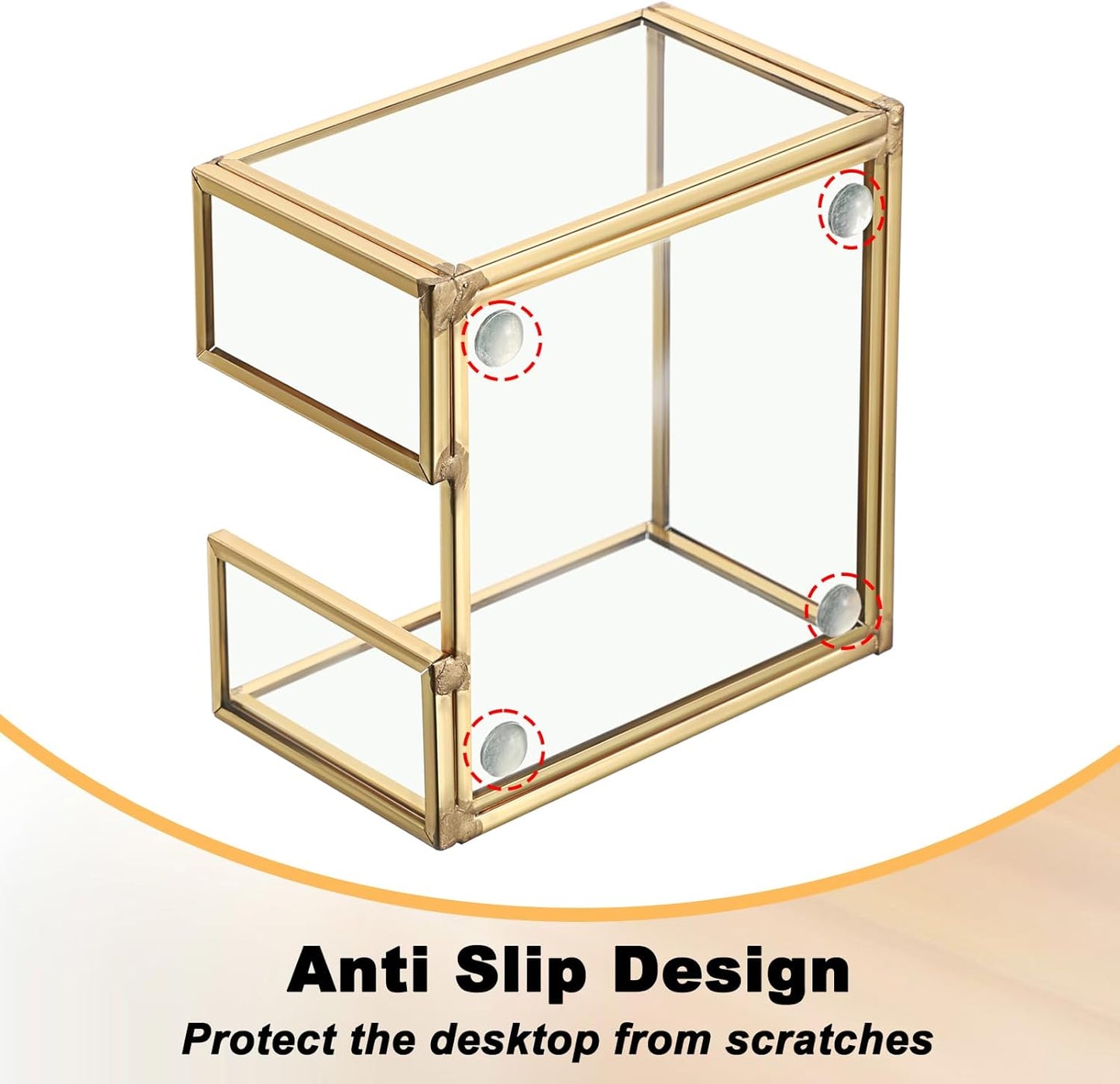 BTSKY Golden Glass 3x3 Inch Sticky Note Holder with Pen Slot, Elegant Post It Note Dispenser with Non-Slip Pads Clear Notepad Holder for Desk Organization Planning, Home Office Decor