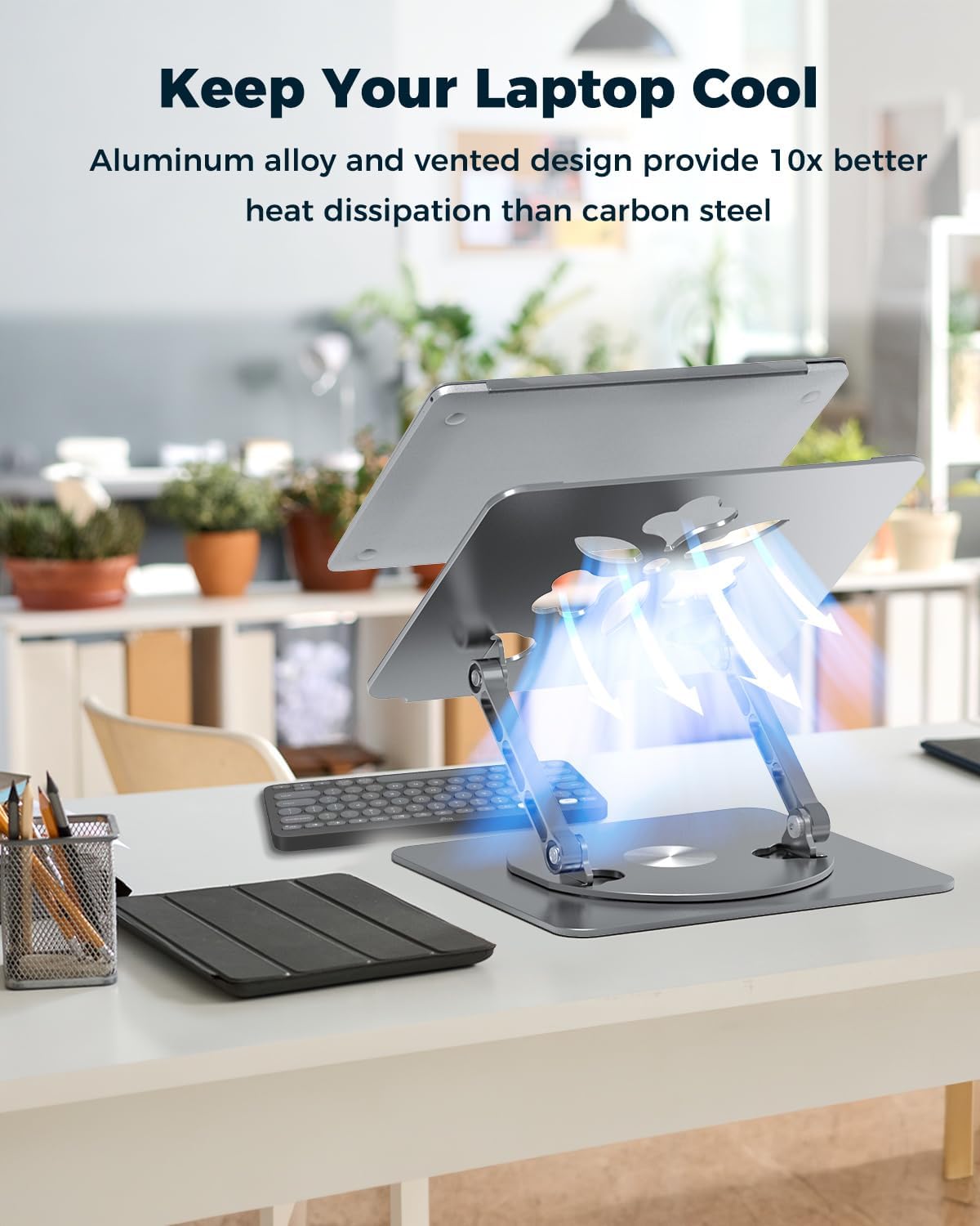 Aoviho 360° Rotating Laptop Stand for Desk | Adjustable, Foldable, Portable Aluminum Ergonomic Riser | Compatible with MacBook, Dell, HP & All Laptops 10-16 inch | Gray