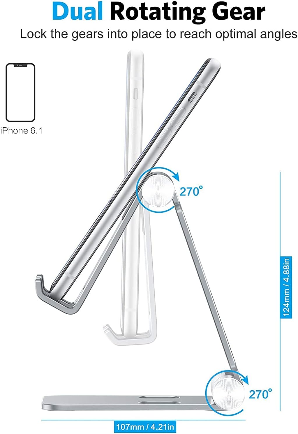 OMOTON Foldable Cell Phone Stand, C4 Portable Aluminum Phone Holder, Adjustable Phone Dock Cradle Compatible with iPhone 17/16/15 Pro Max Air, Samsung Galaxy, Small Tablets, All Smart Phones, Silver