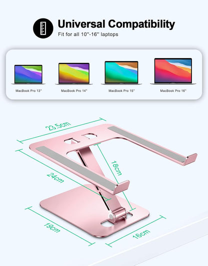 RIWUCT Foldable Laptop Stand, Height Adjustable Ergonomic Computer Stand for Desk, Aluminum Portable Laptop Riser Holder Notebook Mount Compatible with MacBook Pro Air, HP, Dell 10-16"