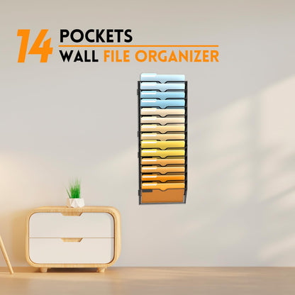 SUPEASY 5 Tier Wall File Organizer, Hanging Wall Mounted Mail Organizer with Label Slots, Metal Mesh File Holder Magazine Rack for Office, Home, School or Classroom, Black