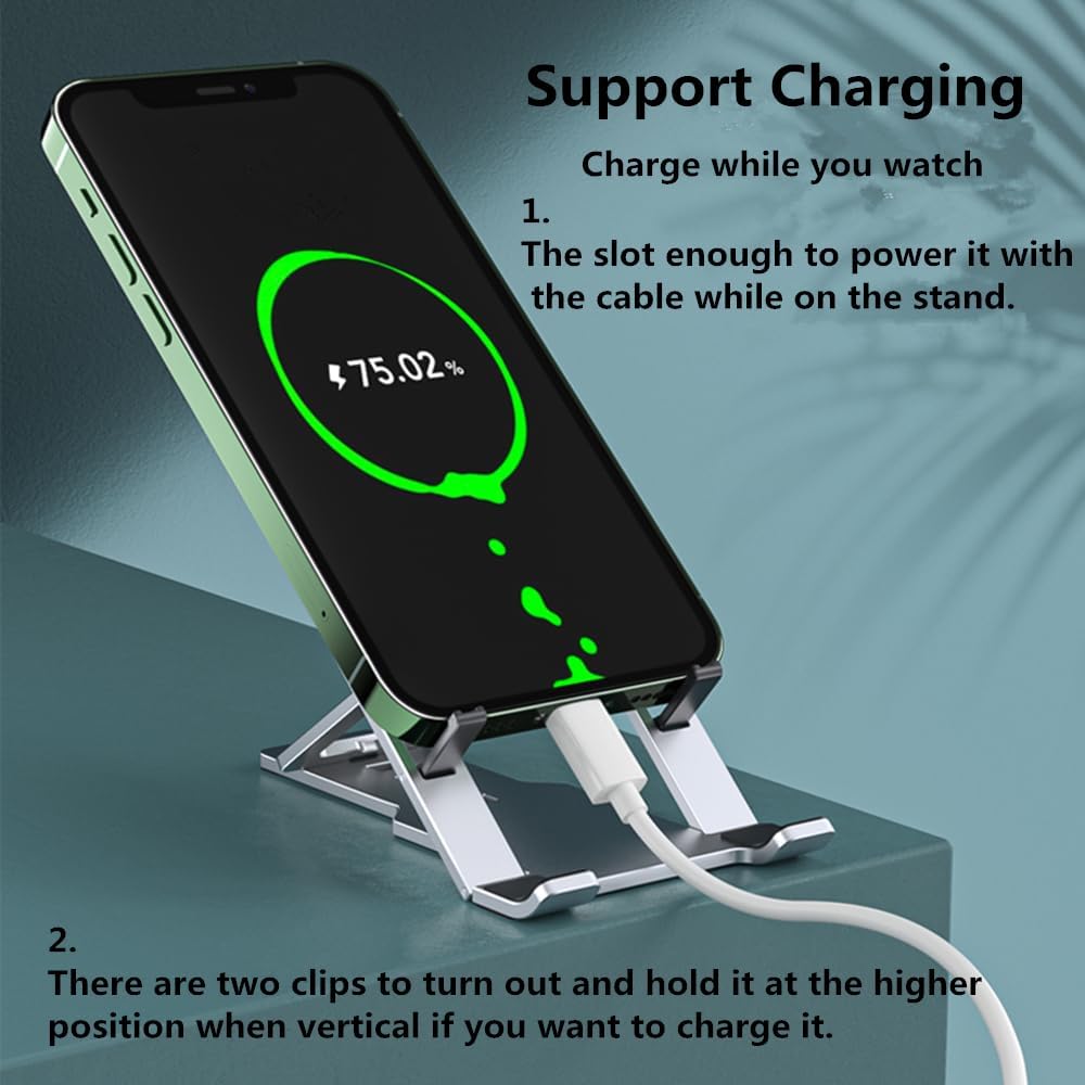 Cell Phone Stand, Fully Adjustable Foldable Desktop Phone Holder for Desk, Thick Case Friendly, Compatible with All Phones (A-Black)