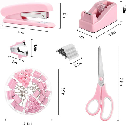 suniya Office Supplies,Gold Desk Accessories,with Stapler,Tape Dispenser,Pen Holder,Scissors,Phone Stand,Staple Remover,Ballpoint Pen,Clear Tape, Staples,Ruler,Clips,Best Gift for Business or Boss