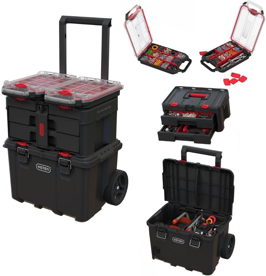 Keter Stack-n-Roll Two Drawer Tool Box for Small Parts and Power Tool Accessories, Fits Keter Modular Tool Storage System