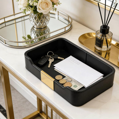 PU Leather Valet Tray Catchall Organizer for Men - Nightstand Dresser Desk Tray for Keys Wallet Watch Jewelry, Bedside Entryway Table Storage Box, EDC Accessories Holder Catch All Dish, Green
