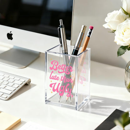Just Breathe Acrylic Cosmetic Organizer Pen Holder, Anxiety Relaxing Acrylic Desk Holder Cup for Pen Pencil, Dandelion Desk Organizer, Mental Health Office Gifts for Coworker Leader Friend