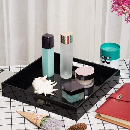 KEVLANG Clear Sturdy Acrylic Serving Tray with Handles-12x16Inch-Serving Coffee,Appetizer,Breakfast,Butler-Kitchen Countertop -Makeup Drawer Organizer-Vanity Table -Ottoman