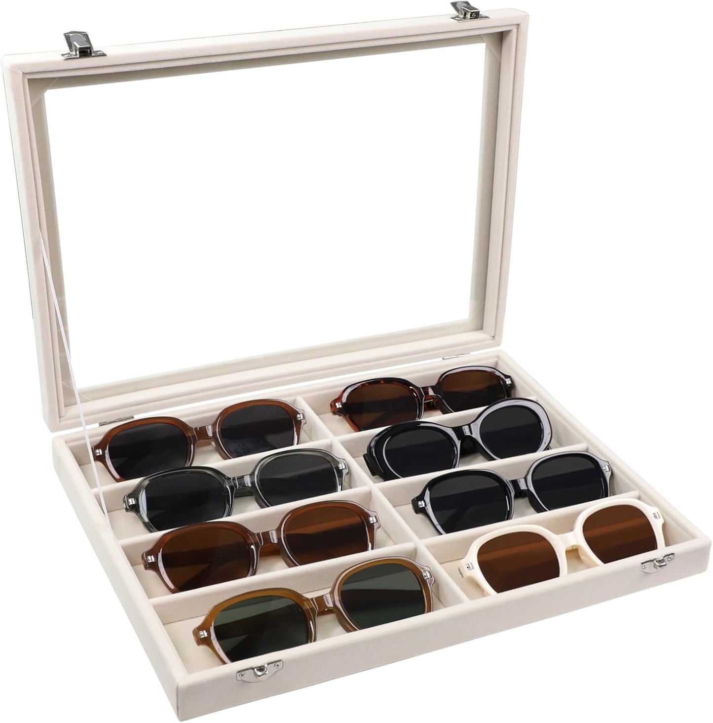 Stratalife Jewelry Organizer Bracelet Organizer Storage Box 12 Grid Stackable Jewelry Tray with Lid Velvet Jewelry Box for Drawer Necklace Bracelet Display Storage Organizer Box (Beige)