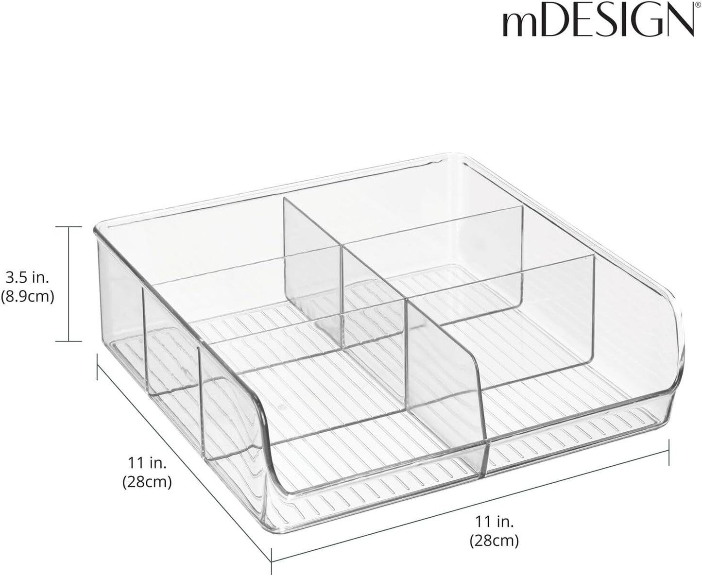 mDesign Plastic Home Office Wide Bin Organizer with 6 Compartments for Cabinets, Closets, Drawers, Desks, Tables, Workspace - Staple, Notepad, Paperclip Holder - Ligne Collection - 2 Pack - Clear