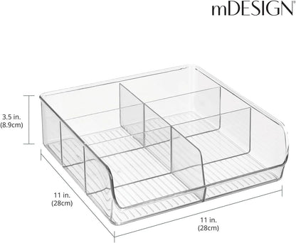 mDesign Plastic Home Office Wide Bin Organizer with 6 Compartments for Cabinets, Closets, Drawers, Desks, Tables, Workspace - Staple, Notepad, Paperclip Holder - Ligne Collection - 2 Pack - Clear