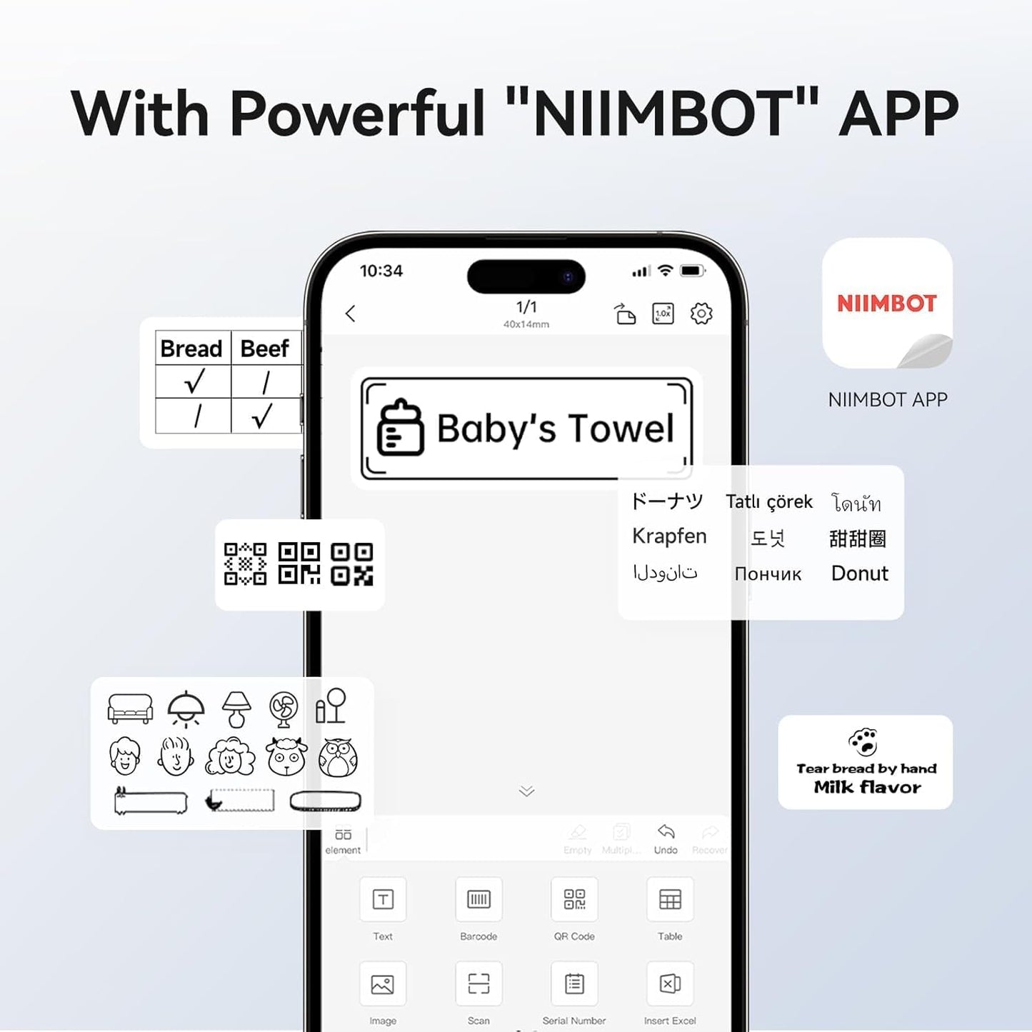 NIIMBOT B1 Label Maker Machine with Tape, 2 Inch Portable Label Printer, Bluetooth Thermal Label Printer with Multiple Templates for Small Business,Office,Home,School (Blue, 1 Printer+1 Roll Label)