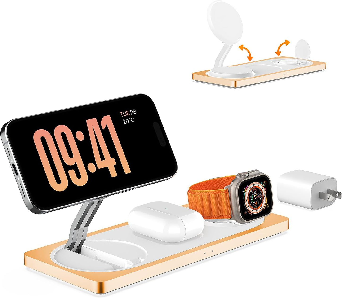 3-in-1 Charging Station for Apple Devices: Used for iPhone and Watch Charging Station with Magsafe Charger Stand, Wireless Charger for iPhone 17 Air 16 15 14 13 Series, Apple Watch Ultra, AirPods Pro