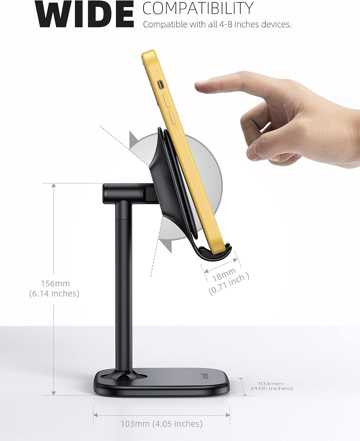 Lamicall Cell Phone Stand for Desk - Adjustable Mobile Phone Holder Dock for Table, Desktop, Office, Compatible with iPhone 13 12 11 X Xr Pro Max 8 7 6 Plus, Mini, More 4-10'' Cellphone and Tablets