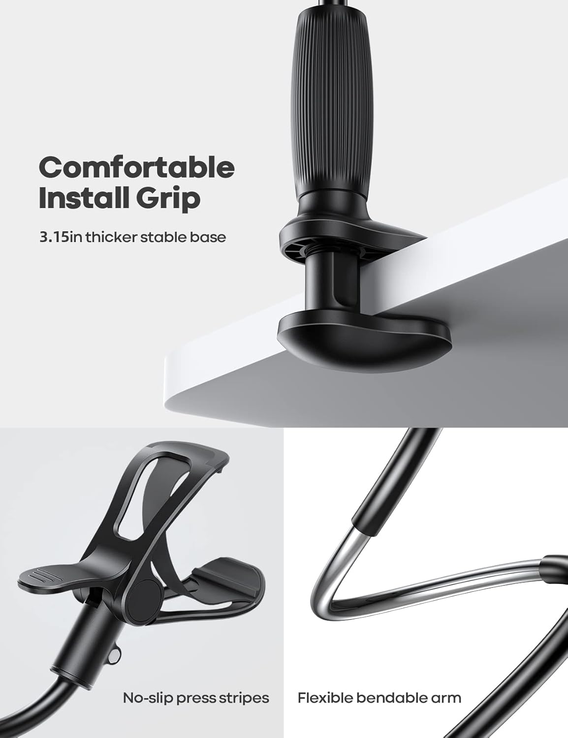 Lamicall Gooseneck Phone Holder for Bed - [Upgraded Stable Clip] for Desk, Headboard, Bed, Bedside, Table, Flexible Gooseneck Long Arm Stand, Overhead Cell Phone Clamp Mount, Gift for All 4-7” Device