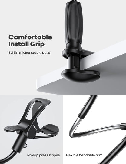 Lamicall Gooseneck Phone Holder for Bed - [Upgraded Stable Clip] for Desk, Headboard, Bed, Bedside, Table, Flexible Gooseneck Long Arm Stand, Overhead Cell Phone Clamp Mount, Gift for All 4-7” Device