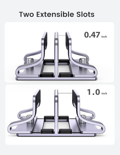 UGREEN 3-Slot Vertical Laptop Stand Holder Desk Compatible with MacBook Pro Air Laptop Stand Desktop Adjustable, Lenovo Ideapad, Surface Book, HP Notebook, Dell Chromebook Up to 17.3 Inch, Space Gray