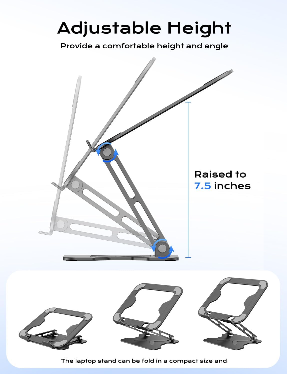 JCZT Adjustable Laptop Stand for Desk, Metal Foldable Laptop Riser, Portable Laptop Holder Mount, Ventilated Cooling Computer Notebook Stand for MacBook Air Pro, All 10-16'' Notebooks Laptops, Gold