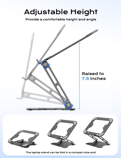 JCZT Adjustable Laptop Stand for Desk, Metal Foldable Laptop Riser, Portable Laptop Holder Mount, Ventilated Cooling Computer Notebook Stand for MacBook Air Pro, All 10-16'' Notebooks Laptops, Gold