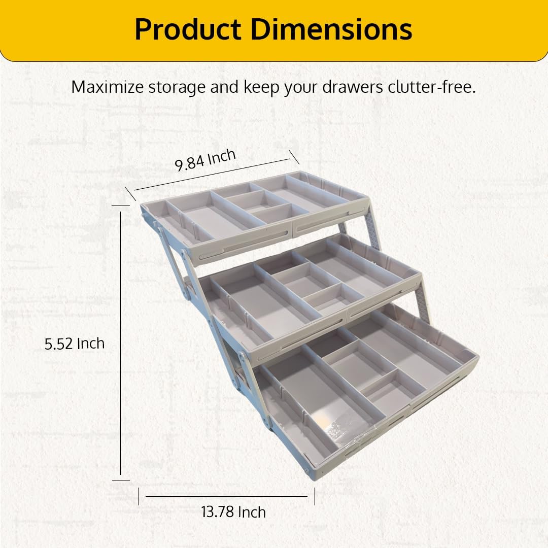 3 Tier Drawer Organizer, Multi Level Smart Drawer Organizer for Desk, Expandable Organizer for Office, Makeup, Jewelry, Kitchen, Folding Storage for Home and Office Drawers & Craft Organizer - Gary
