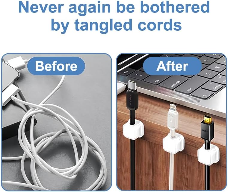 6 Pack Magnetic Cable Clips, Adhesive Cable Management, Adjustable Cord Organizer, Phone Charger Wire Holder for Home Office Kitchen Desk Car Wall Desktop Nightstand, White