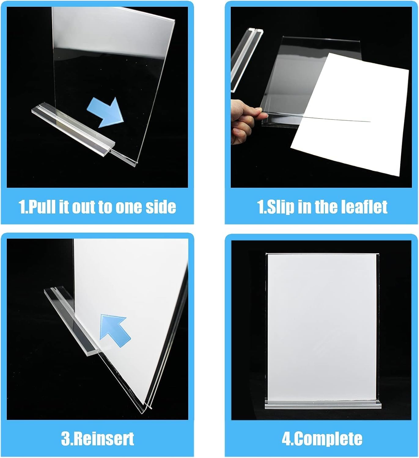 Lechay 3 Pack Acrylic Sign Holder, 8.5 x 11 inches Clear Table Menu Display Stand Desktop Display Stand Paper Holder Table Top Sign Holder Suitable for Restaurants, Office, Home, Store