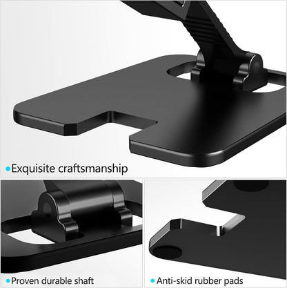 Amzpas Adjustable Cell Phone Stand Metal, Foldable Desktop Cellphone Stand with Anti-Slip Base and Convenient Charging Port, for Phone 17 16 15 14 13 12 11 Pro Xs Xs Max Xr X 8, All Phones
