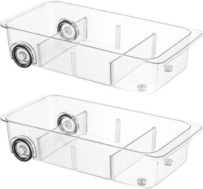 Attelite RollOut Refrigerator Drawer Organizer and Storage Clear Design with Dividers, Fridge Organizer on Wheels, Upgrade Thick Plastic Pantry Storage Bins, Kitchen Organization 2 Set