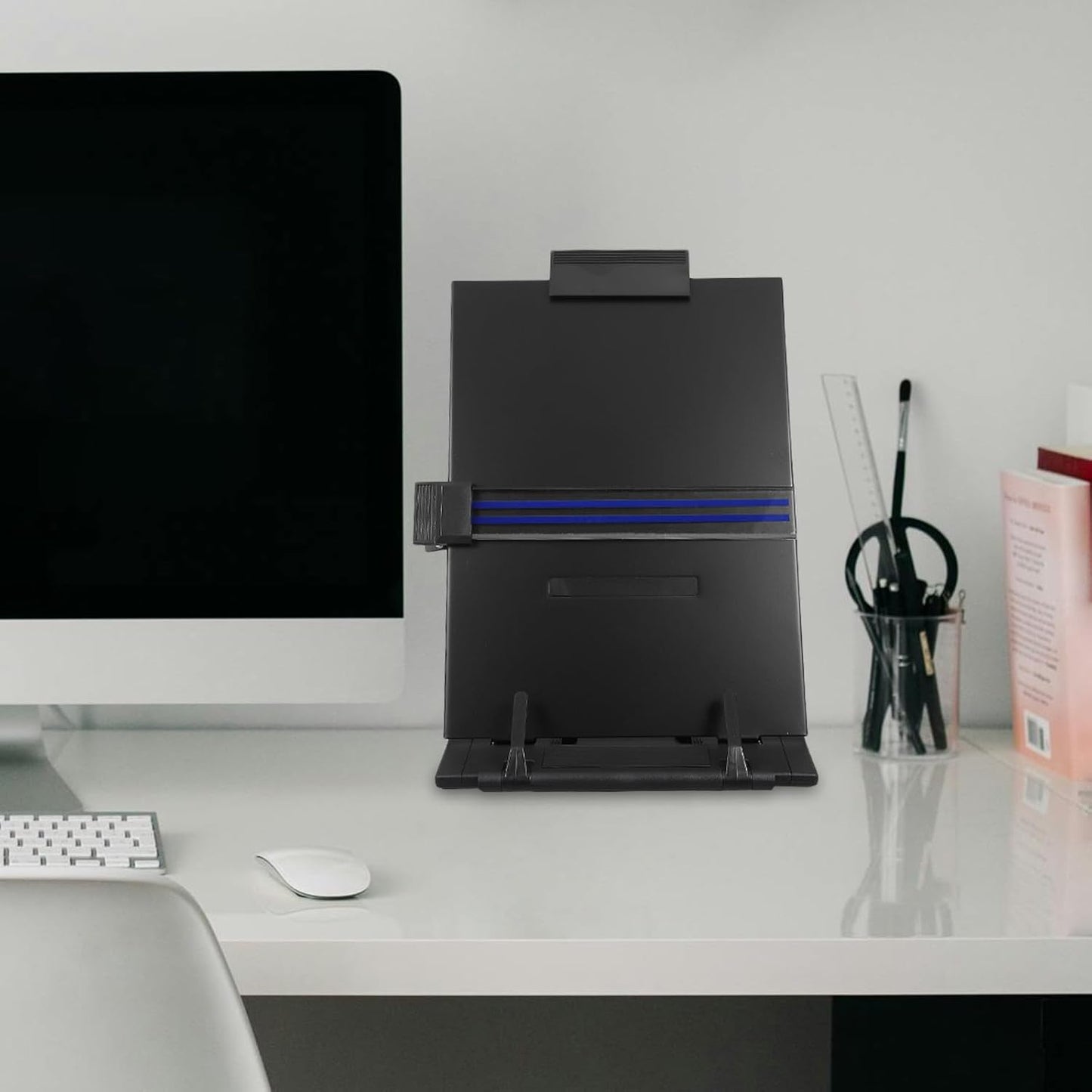 NOLITOY Adjustable Document Holder and Copy Stand Black Desk Reading Rack with Clip for Office Paper and Book Organization
