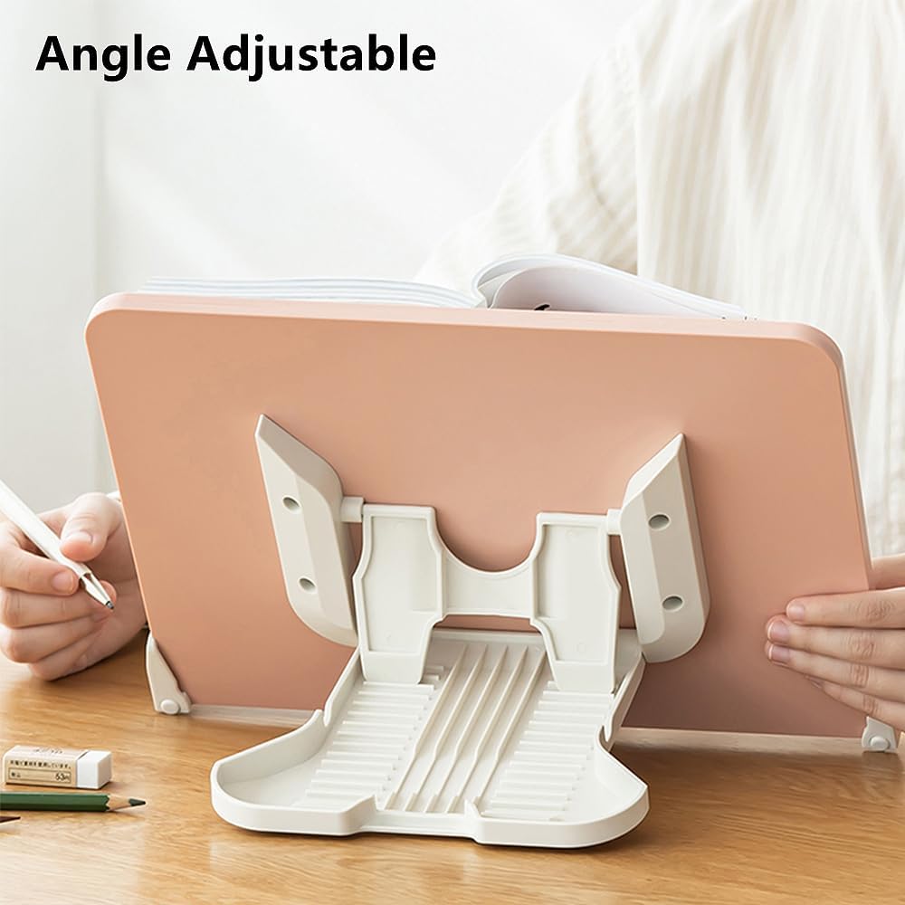 Book Stand for Reading Angle Adjustable Book Holder Tray for School Kids Students Foldable Cookbook Stand Desk Reading Stand with Page Paper Clips for Textbooks Recipe Magazine Laptop Tablet