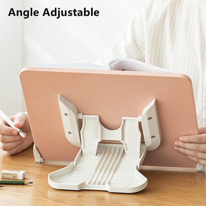 Book Stand for Reading Angle Adjustable Book Holder Tray for School Kids Students Foldable Cookbook Stand Desk Reading Stand with Page Paper Clips for Textbooks Recipe Magazine Laptop Tablet