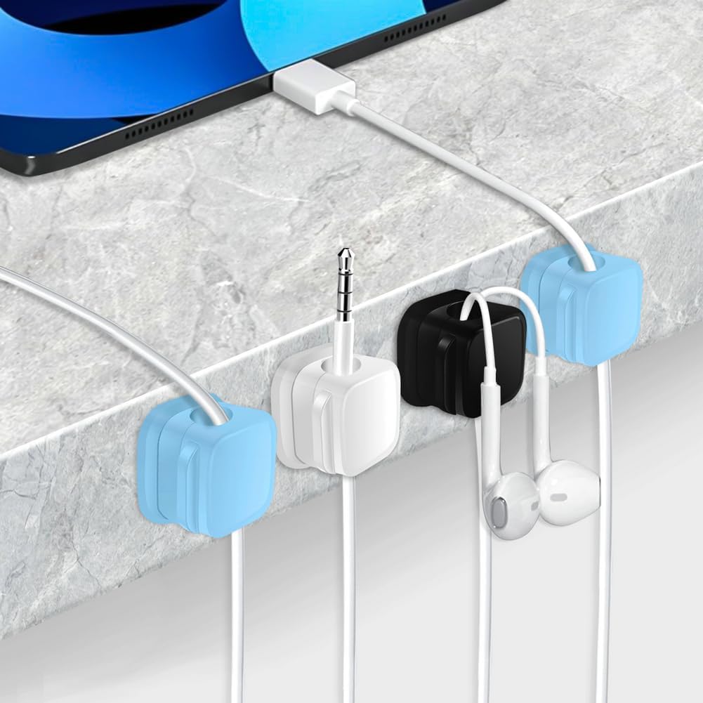 18 Pack Cord Organizer Holder,Magnetic Cable Clips Management, Easy Adhesive Phone USB Charger Cord Keeper, Hide Or Organize Desk Cable for Kitchen, Office, Car, Nightstand （Black）