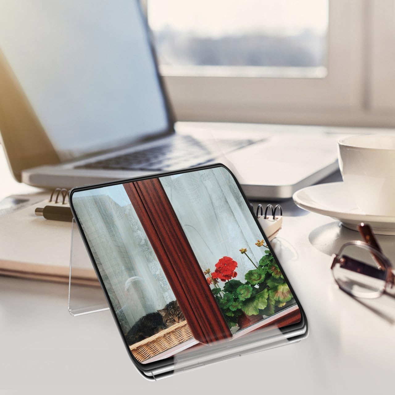 POPETPOP Phone Stand for Desk Stylish Desktop Holder for Landline Cellphones Durable Support for Office Use Non Slip Design Maximizing Space Transparent Riser
