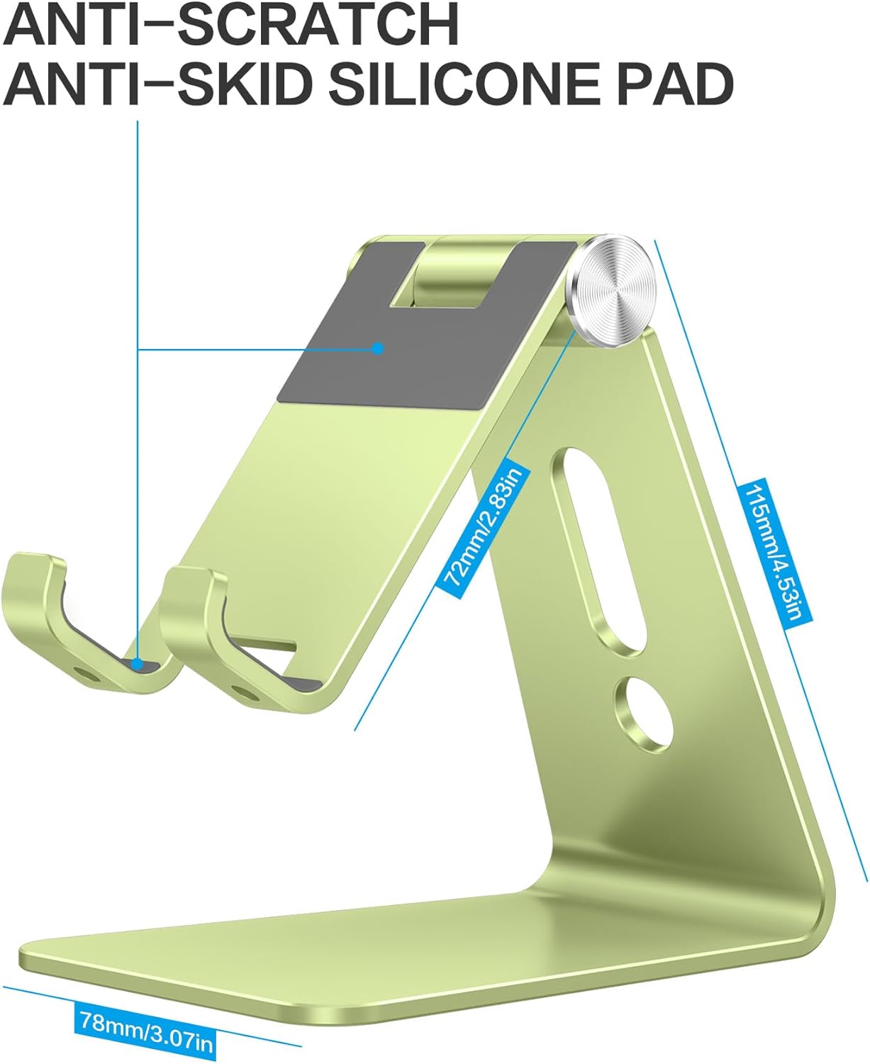 Adjustable Cell Phone Stand, OMOTON Aluminum Desktop Cellphone Stand with Anti-Slip Base and Convenient Charging Port, Fits All Smart Phones, Silver