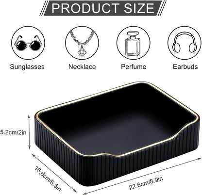 KINGFOM Prefume Tray, PU Leather Valet Tray Nightstand Organizer Perfume Trays for Men Women, Table Centerpieces Decorative Vanity Trays, Desk Organizer Tray for Key Jewelry Cosmetics (Black)