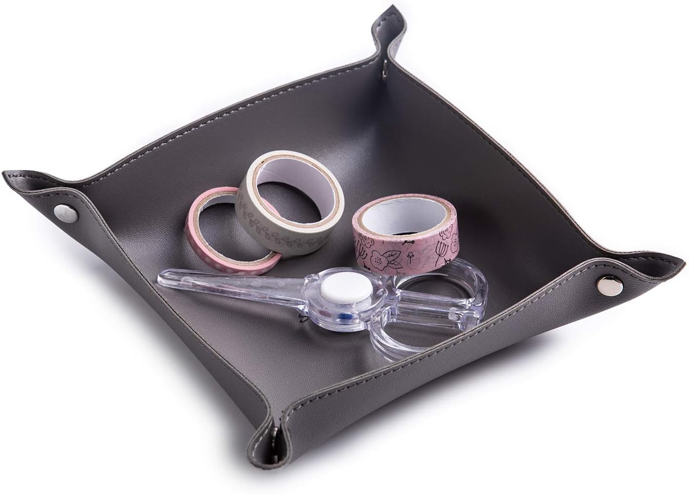 SANQIANWAN Leather Jewelry Valet Tray for Women and Man, Entryway Table Bedside Nightstand Desk Portable Small Catchall Travel Dish Plate for Key,Wallet,Watch,Phone,Coin(Pink-B)