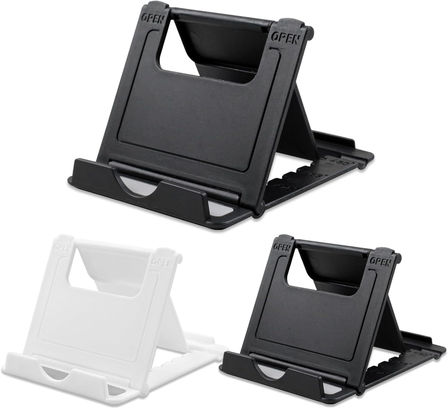3-Pack Foldable Cell Phone Stand Holder – Portable Adjustable Desk Kickstand for iPhone, iPad, Android, Kindle – 2 Black & 1 White
