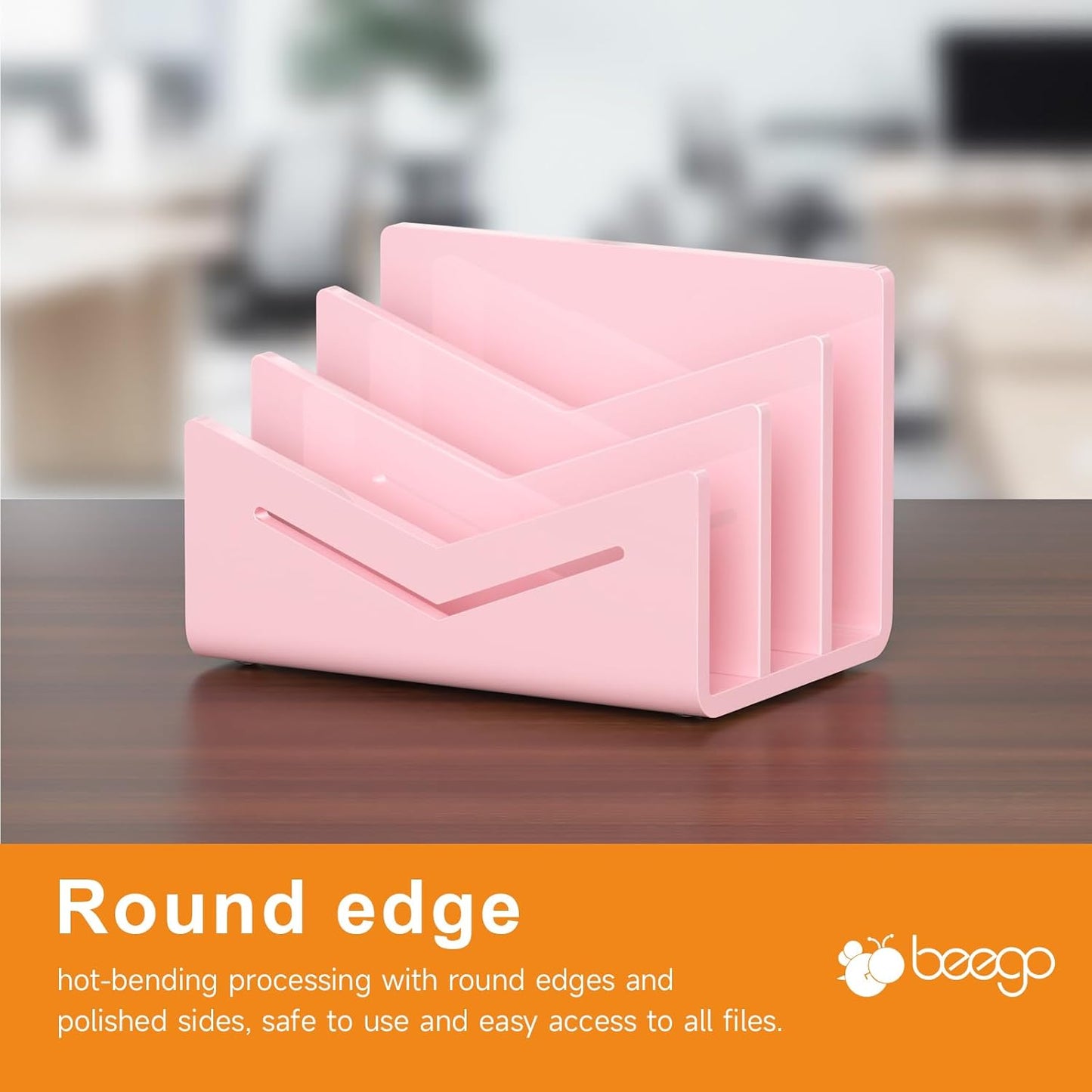 Beego Envelope and Mail Organizer Countertop - Clear Acrylic Desk Organizer Letter Holder Desktop File Sorter Bill Document Folder Rack for Office, Home, School Desk Organization