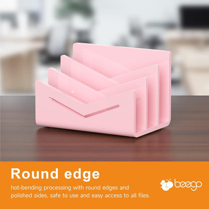 Beego Envelope and Mail Organizer Countertop - Clear Acrylic Desk Organizer Letter Holder Desktop File Sorter Bill Document Folder Rack for Office, Home, School Desk Organization