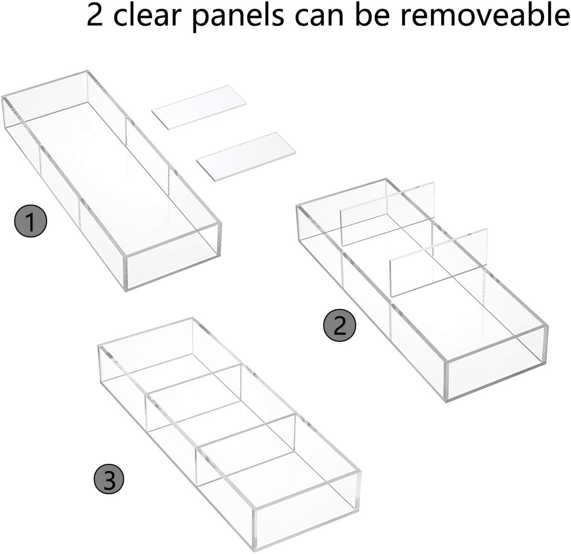 HIIMIEI Acrylic Drawer Organizer, 6 Section Clear Makeup Tray Organizer for Drawer Office Bedroom(11.8x11.8 inch)