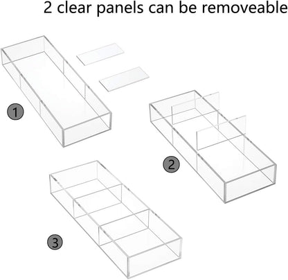 HIIMIEI Acrylic Drawer Organizer, 6 Section Clear Makeup Tray Organizer for Drawer Office Bedroom(11.8x11.8 inch)