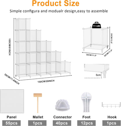 AWTATOS Cube Storage Organizer, 16 Cube Closet Organizer, Stackable Storage Cube Shelves, DIY Portable Closet Clothes Organizer Shelving for Bedroom, Closet, Wardrobe, Bathroom, White