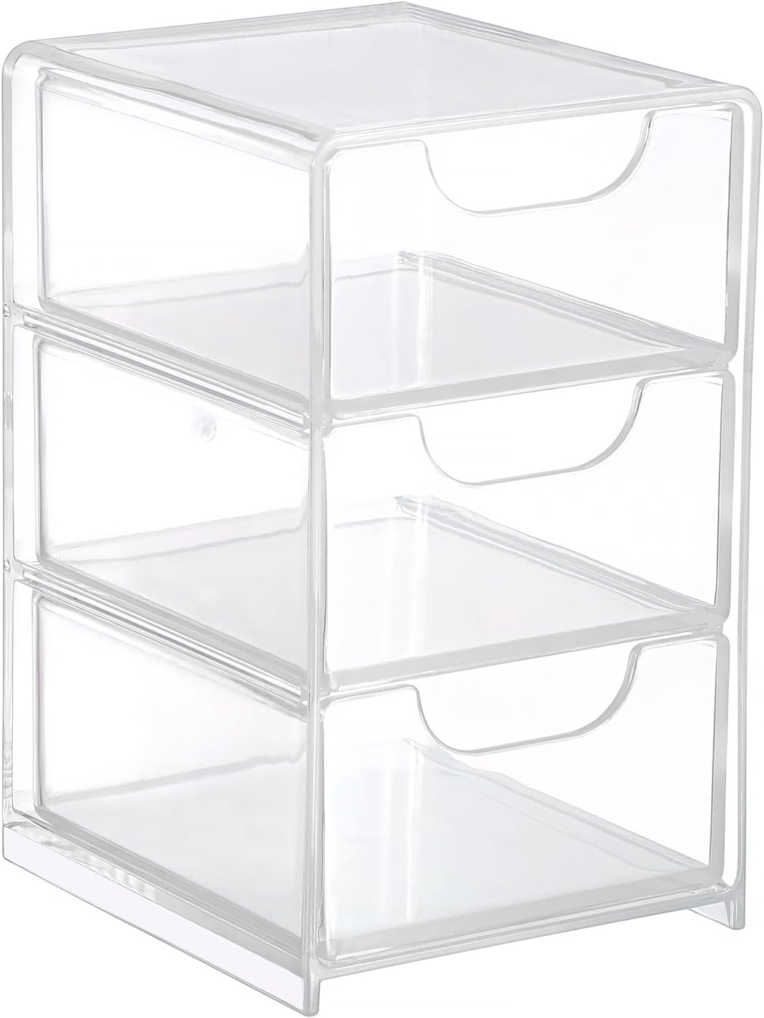 Hipiwe Acrylic Drawer Organizer Qtip Holder for Cotton Pad Cotton Swabs Makeup Storage Drawer with 3 Drawers Clear Desk Drawers Box Bathroom Counter Organizer for Home Office