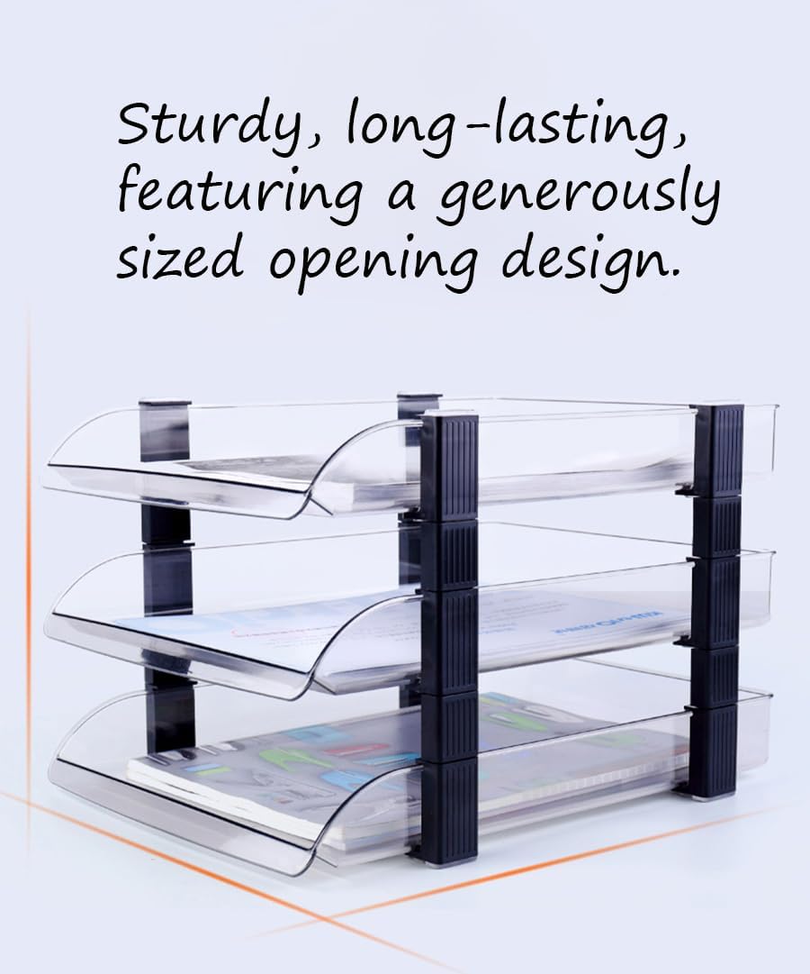 2/4/6 Tier Paper Organizer Letter Tray, Clear Acrylic Layer Stackable Paper Sorter, Plastic A4 Office File Folder Holder for for Desk Accessories, Notes, Pens, File, Document (Clear, 4 Tier)