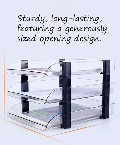 2/4/6 Tier Paper Organizer Letter Tray, Clear Acrylic Layer Stackable Paper Sorter, Plastic A4 Office File Folder Holder for for Desk Accessories, Notes, Pens, File, Document (Clear, 4 Tier)