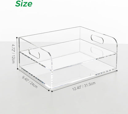 2-Tier Clear Acrylic Paper Trays, Desk File Organizer, A4 Paper Holder, Low-Profile Desk File Sorter for Office/Home, Clear Stackable Letter Tray for Bills, Crafts, Notebooks - Horizontal