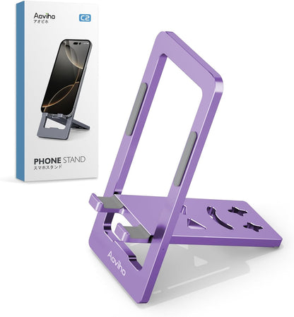 Aoviho Phone Stand for Desk, Ultra-Thin Foldable Aluminum Phone Holder, Portable Travel & Office Cell Phone Stand Compatible with iPhone 17 16 15 14 13 12 Pro Max, Fits 3.7"-7" Devices, Black